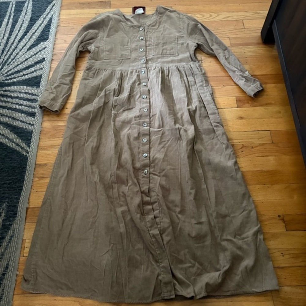 Vintage Studio Ease Tan Corderoy Button Down Maxi Dress Size 14